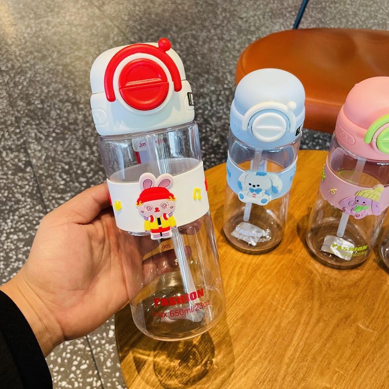 Botol Minum Viral 650ml Botol Air Karakter Kartun Korea Style Free Sedotan & Tali Botol Minum Anak S