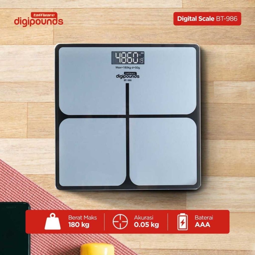 Digipounds Taffware BT-986 Timbangan Badan Digital Kaca 180kg - Hitam Putih