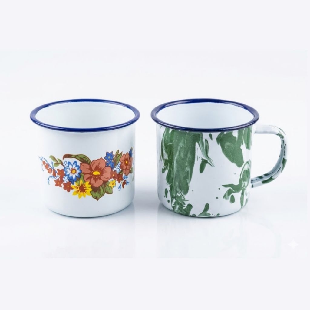 Mug Cangkir Enamel Jadul Blirik Bunga 7 cm Kopi Teh