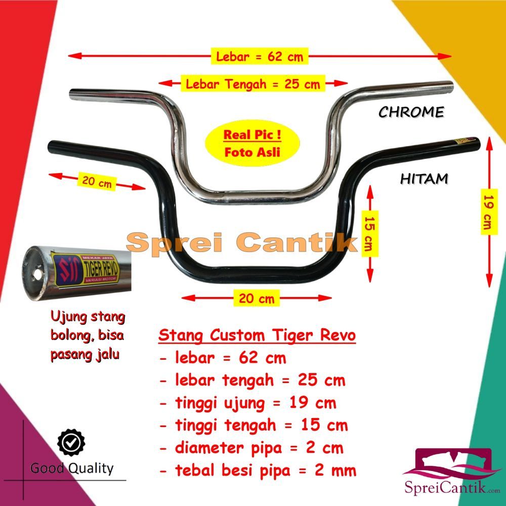 [COD] Stang Variasi Motor TIGER REVO Warna HITAM dan CHROME KRUM Panjang 62 cm Tinggi 19 cm