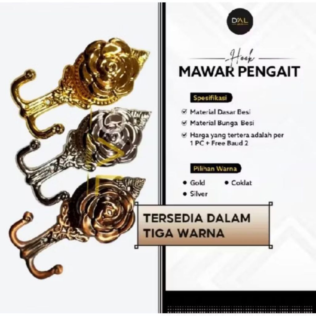 Hook Gorden Hook Gorden mewah Hook Gorden bentuk mawar Pengait tali Gorden bahan besi