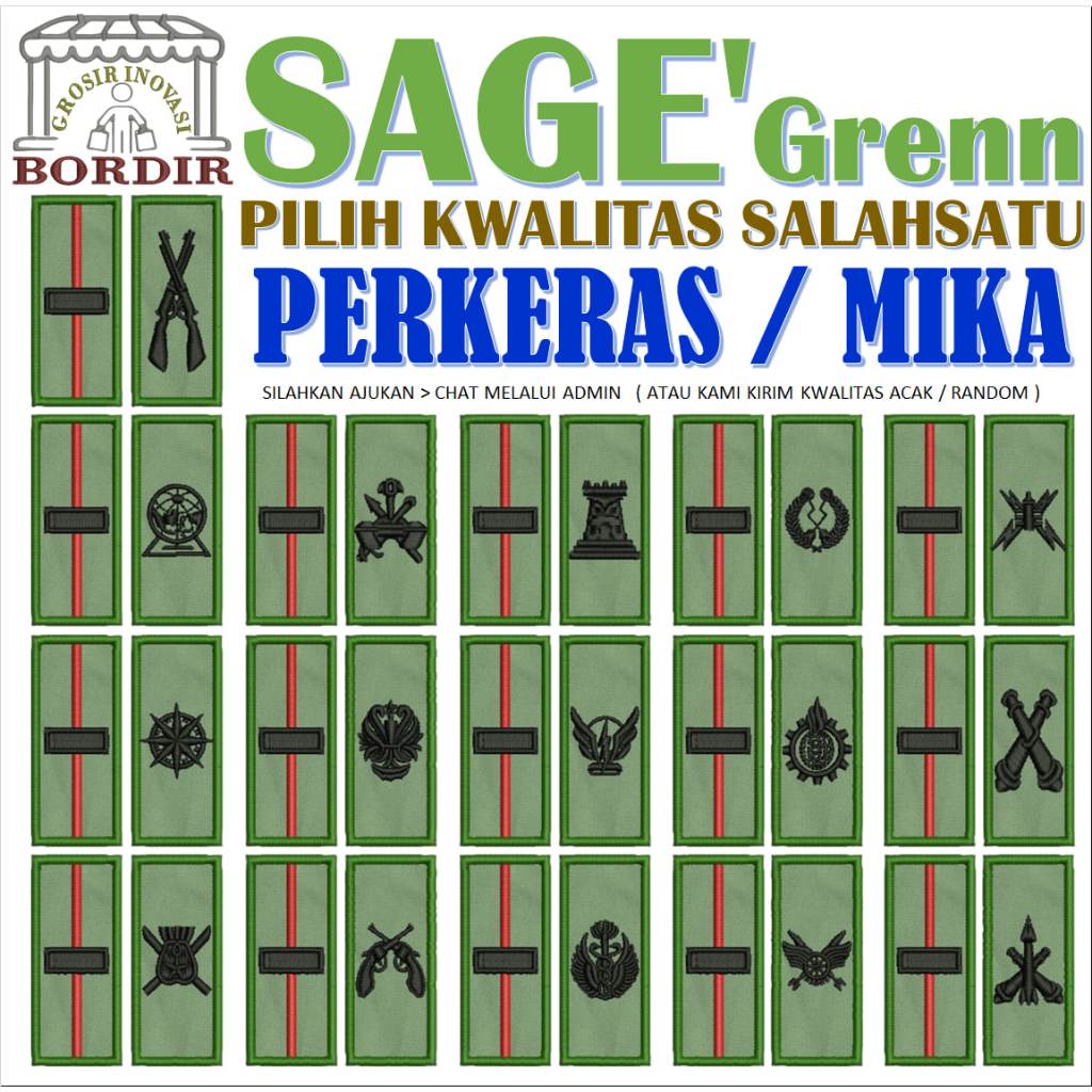 5 PANGKAT LETDA CORP KORP CORPS PDL SAGE GREEN TNI AD KOMANDO BORDIR LAGI EMBROIDERY GIB
