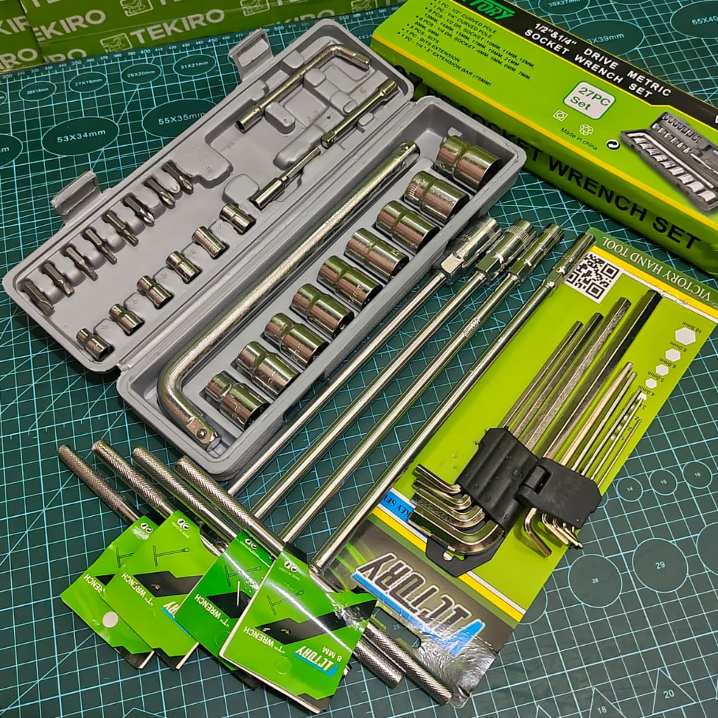 Paket Kunci Bengkel 1 Set / Kunci Shock 27 Pcs Lengkap Mata Obeng + Kunci T 8 10 12 14 17 mm + Kunci