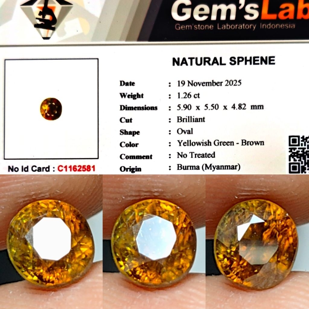 Natural Rainbow Sphene Honey Color No Treatment Burma 1.26ct GLI Crystall Rainbow Luster Siang Malam