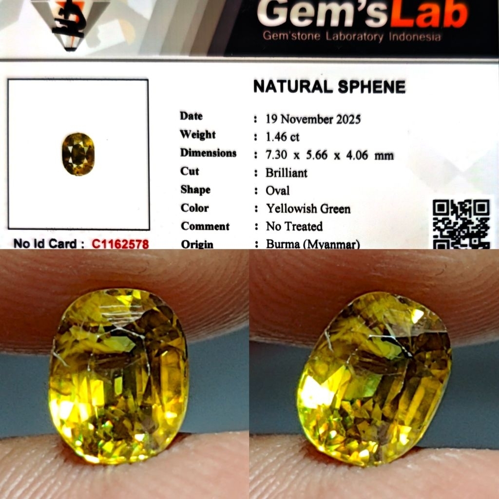 Natural Rainbow Sphene 1.46ct GLI Top Crystall Full Luster Siang Malam Nice Color Body Kaca Metalik