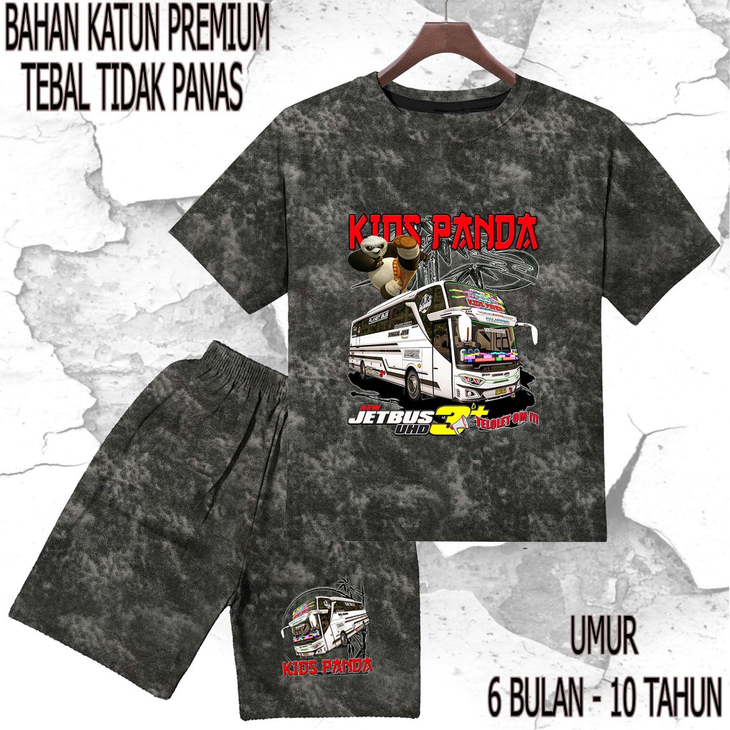 setelan baju anak - anak mobil bus panda umur/tahun 6 bulan - 10 tahun bahan katun premium sablon DT