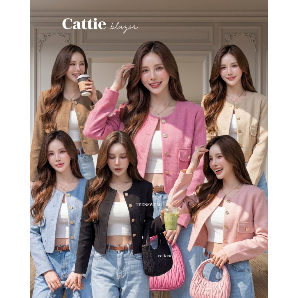 Cattie Blazer - Cotton Candy Thin Tweed Blazer Import Bangkok