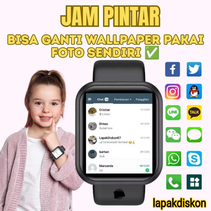 Jam Tangan Pintar Anak Pria Wanita Dewasa Smartwatch Terbaru d20 y68 Olahraga Sensor Detak Jantung M