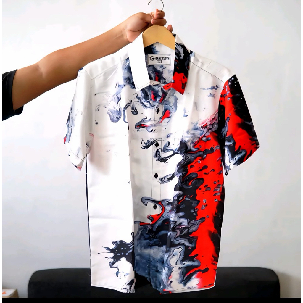 kameja abstrak smoke red black