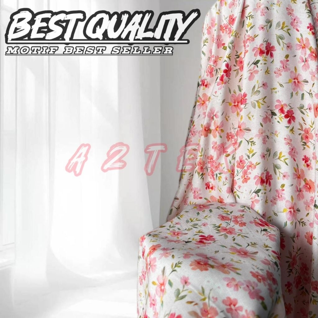 Kain katun rayon Viscose premium - Kain rayon motif floral ekslusif - Kain rayon original - Harga 0,