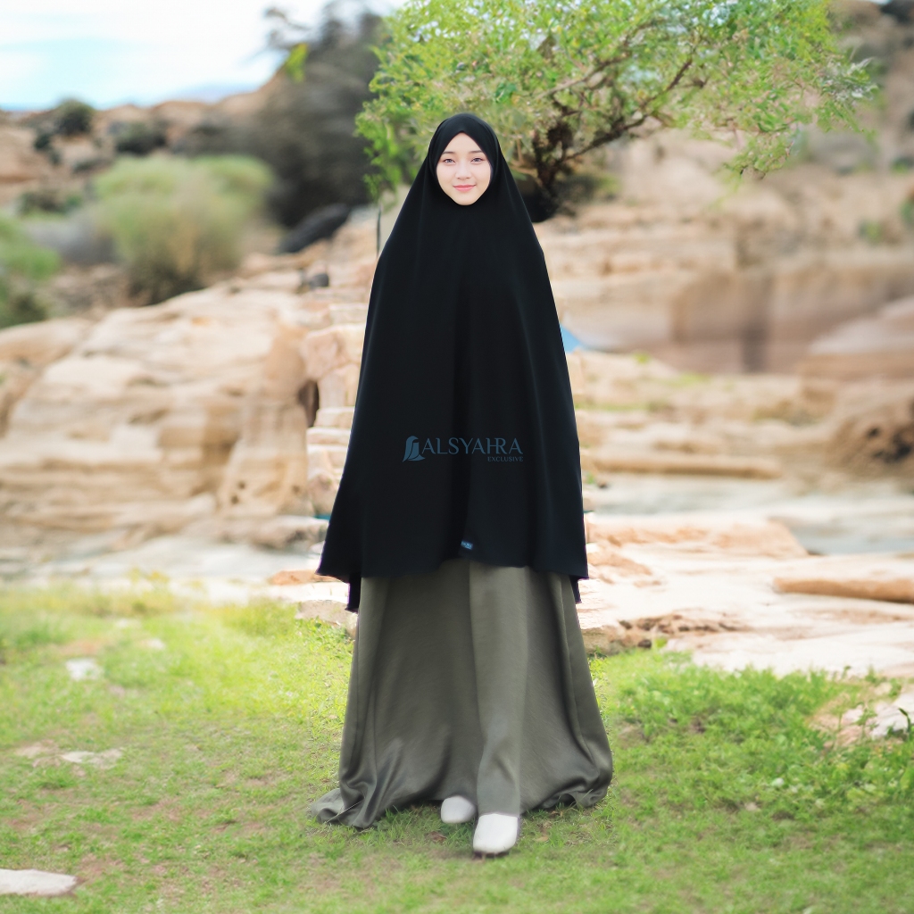 Alsyahra Exclusive Set Khiban Khimar Bandana Syari Cadar Tali Jetblack Size XXL