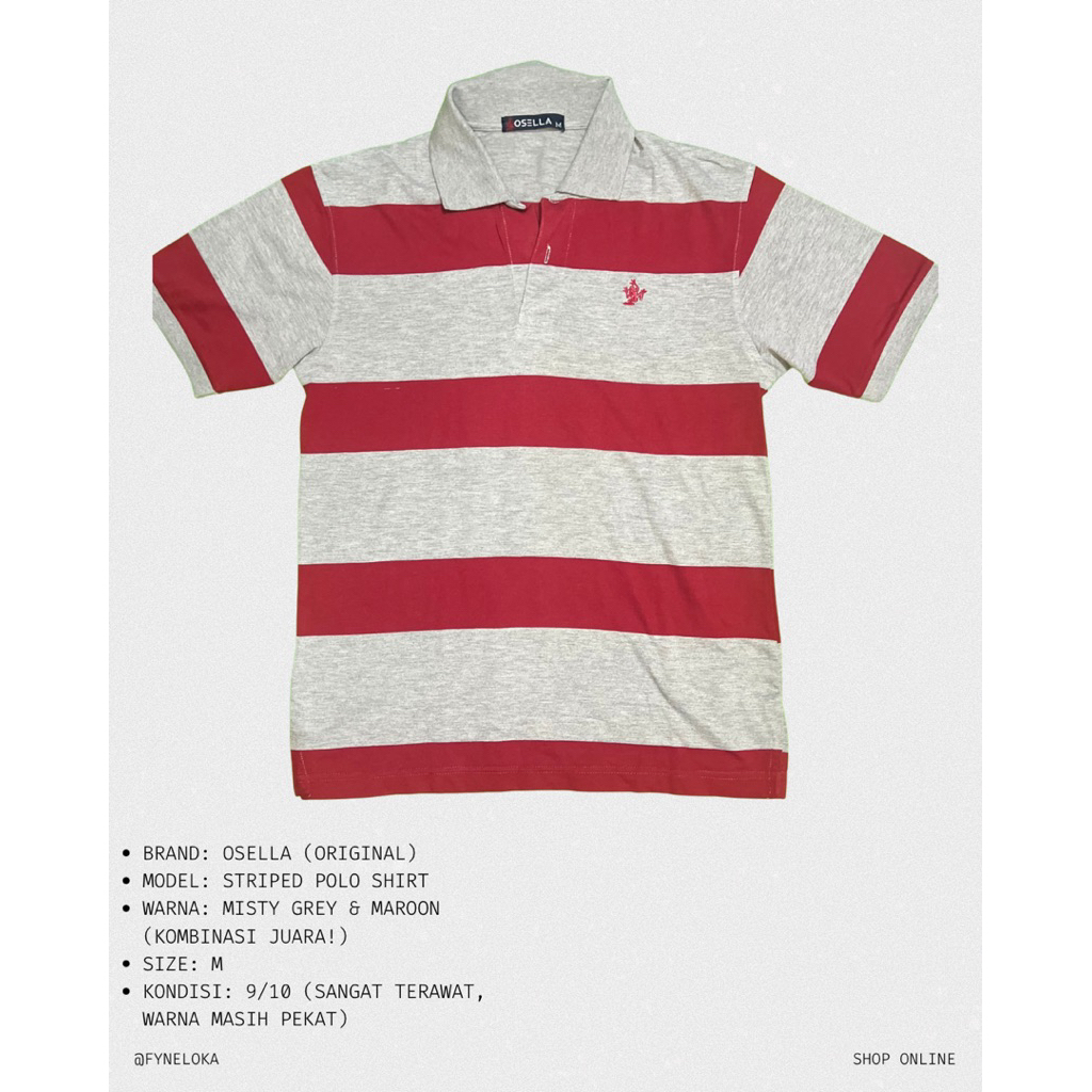 Osella Polo Shirt Kaos Kerah Garis Maroon Grey Second Preloved Size M