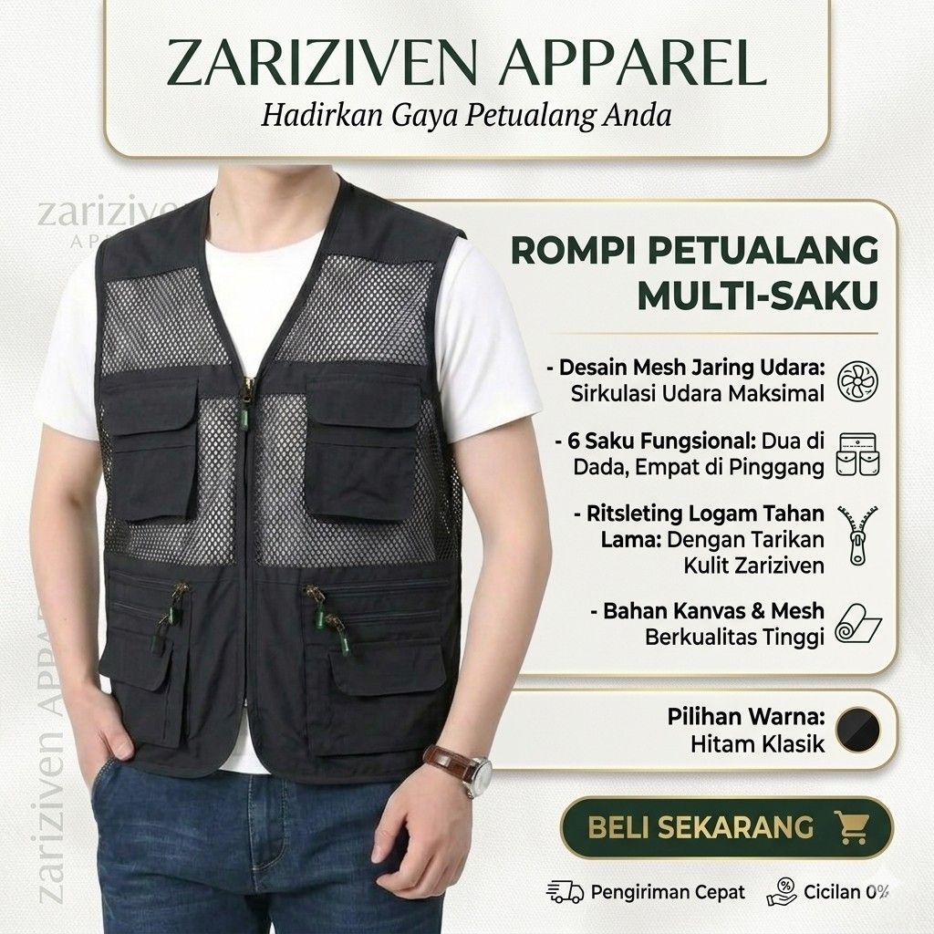 Rompi Jaring Tactical Premium - Vest Outdoor Multifungsi High Quality