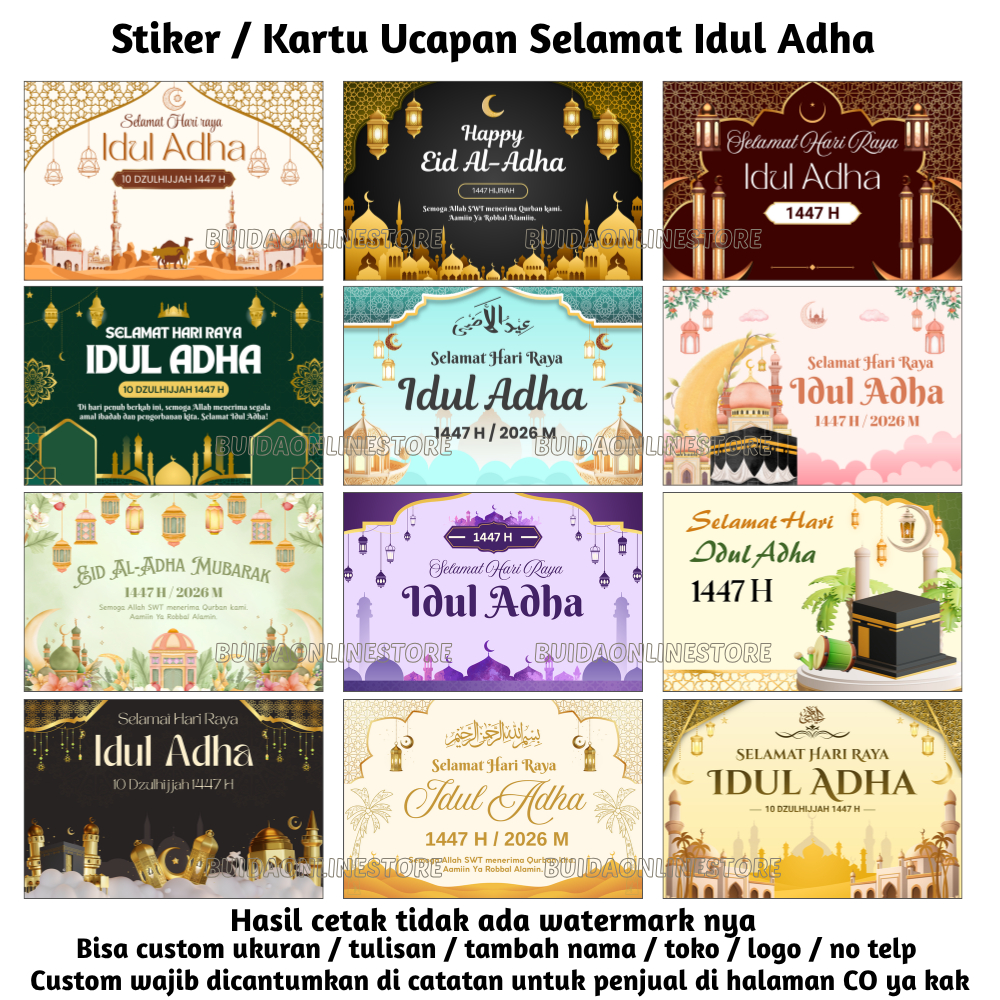 Stiker Kartu Ucapan Label Selamat Hari Raya Idul Adha happy eid al adha 1447 H 2026 M kemasan hamper