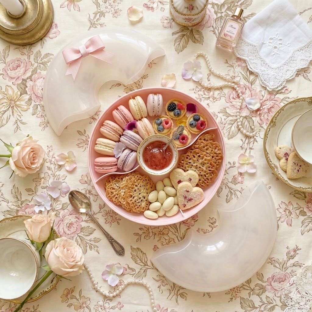 Wadah Saji Sekat Aesthetic Coquette Pita Kotak Snack Permen Kue Kering Pastel Lucu