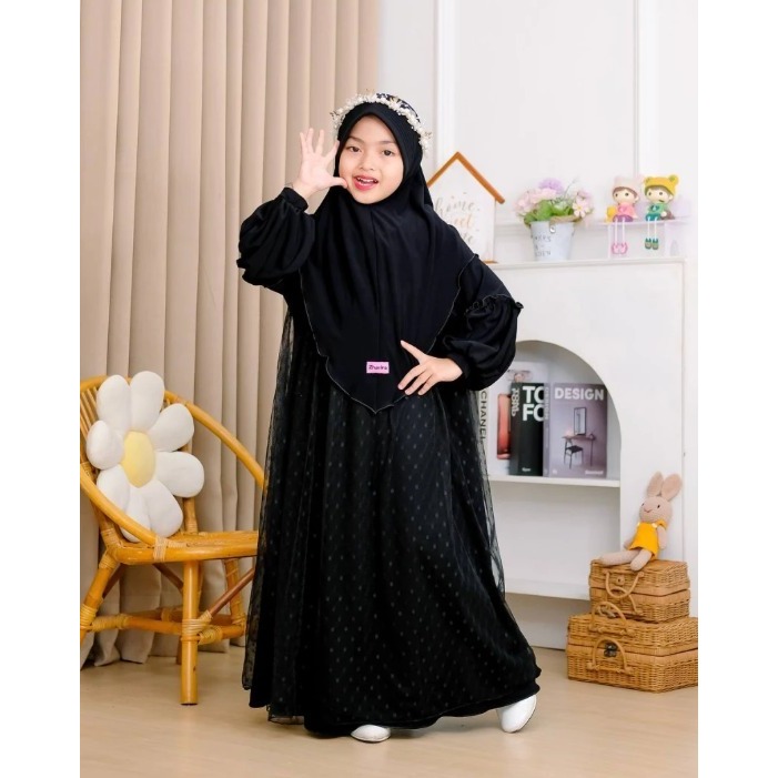 Gamis Anak Perempuan Model Terbaru Sakura Dress Kids BP Bahan Crinkle Mix Tile Size L XL (Free Hijab
