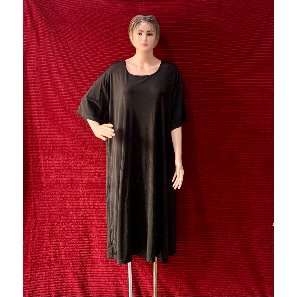 DRESS HITAM WANITA OVERSIZE KAOS KNIT MELAR | LD 150 BIG SIZE LD LOOSE FIT NYAMAN MURAH