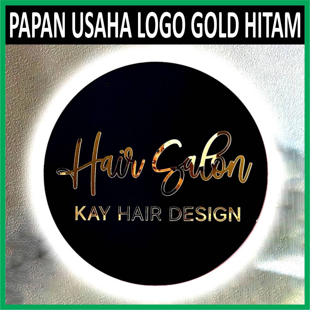 Papan Logo Nama Toko Papan Usaha Bulat Hitam NYALA LED Akrilik CUSTOM Bebas Murah Cepat
