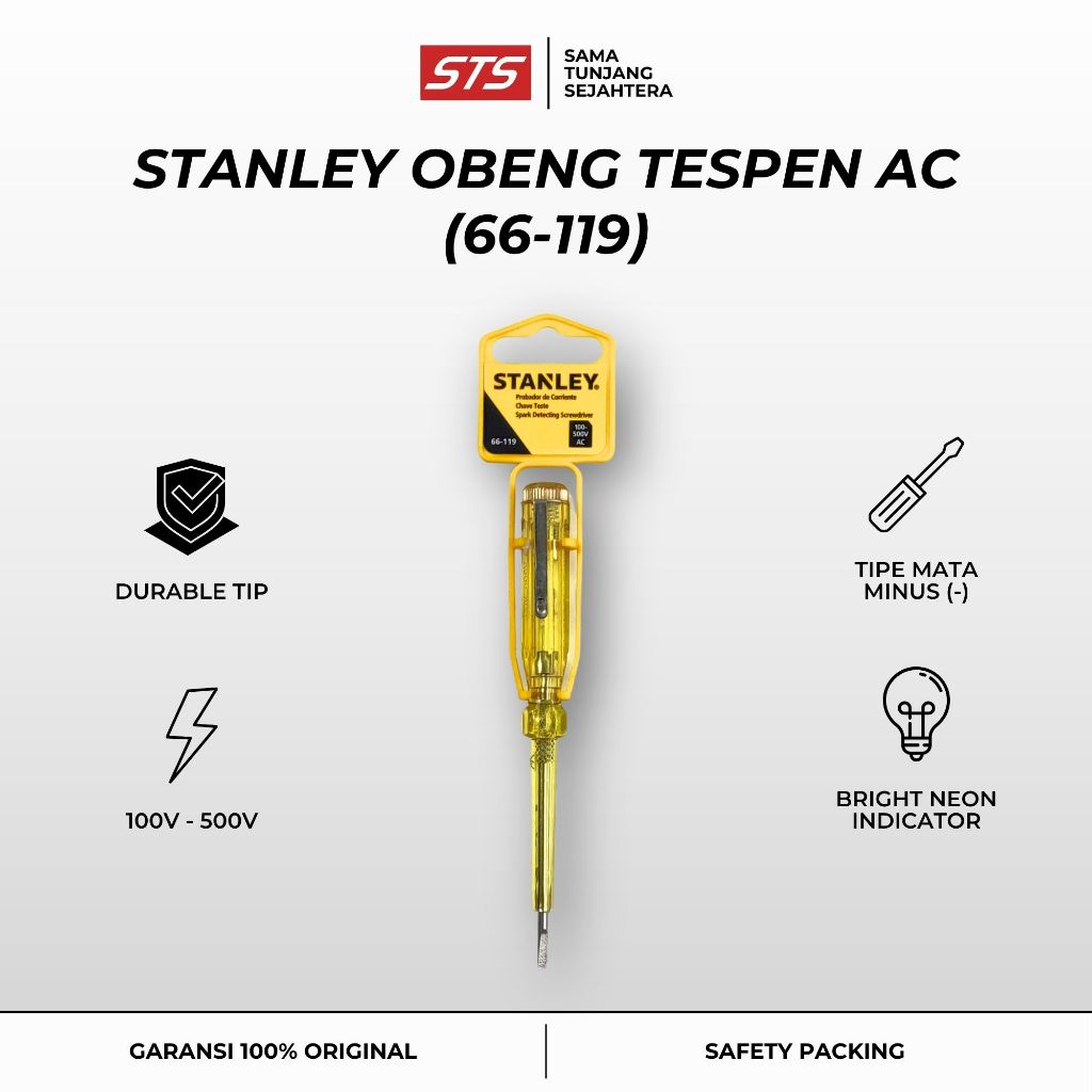 STANLEY OBENG TESPEN AC 66-119 - TEST PEN LISTRIK 100V - 500V - OBENG CEK ARUS LISTRIK AC - STANLEY 
