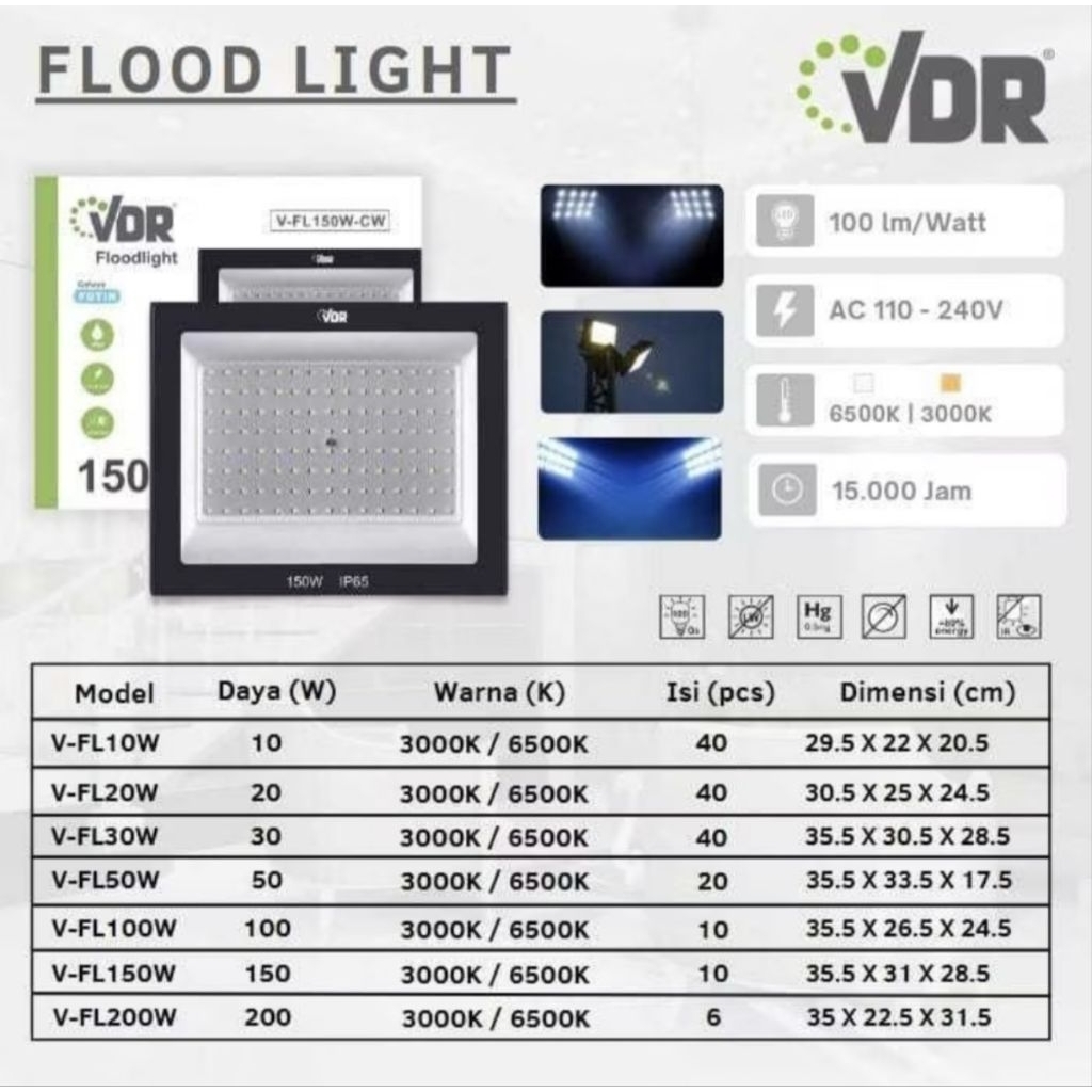 LAMPU SOROT Floodlight LED VDR 20W/30W/50W/100W