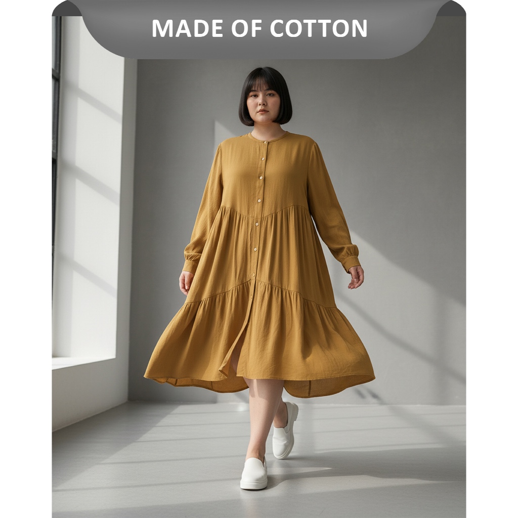 Bigissimo In Cotton - Aluna Midi Dress Tunik | Atasan Wanita Tunik Midi Dress Polos Big Size Jumbo