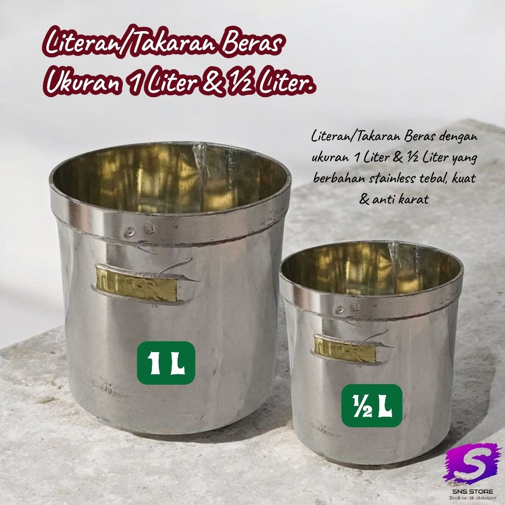 Literan Beras/Takaran Beras 1 Liter & ½ Liter|stainless tebal, kuat Anti karat.