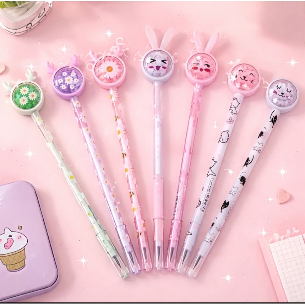 PULPEN GEL MOTIF PAYET GLITTER PENA KARAKTER LUCU