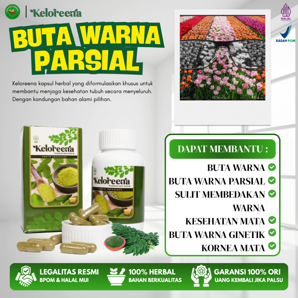 Keloreena Kapsul - Atasi Buta Warna, Buta Warna Parsial, Mencegah Buta Warna, Pengobatan Buta Warna 