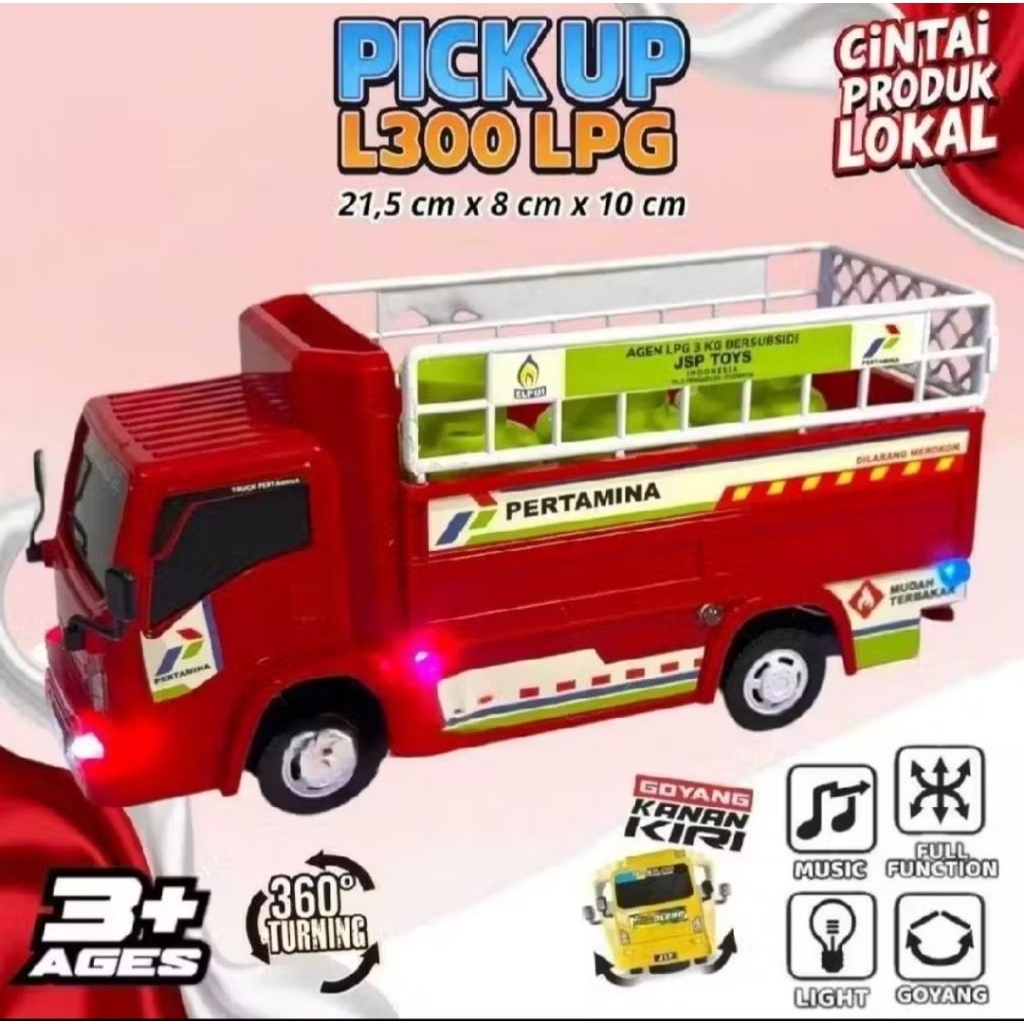 Mainan Truck Oleng Pengangkut Gas Pertamina LPG Dengan Lampu dan Suara Truk Miniatur T-07