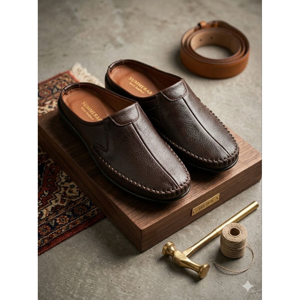 sepatu selop pria kulit asli sandal bustong laki-laki tutong casual pantes