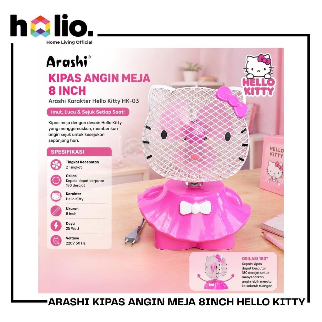 Holio Arashi Kipas Angin Duduk 8 Inch Karakter Hello Kitty | Desk Fan Meja Lucu & Hemat Listrik AR13