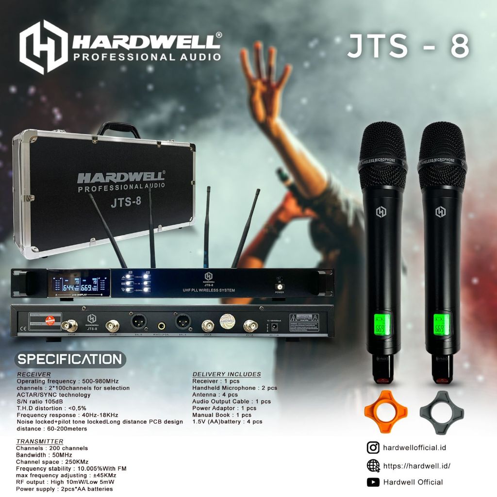 Mic Wireless Hardwell JTS 8 JTS8 Original Double Mic Handheld
