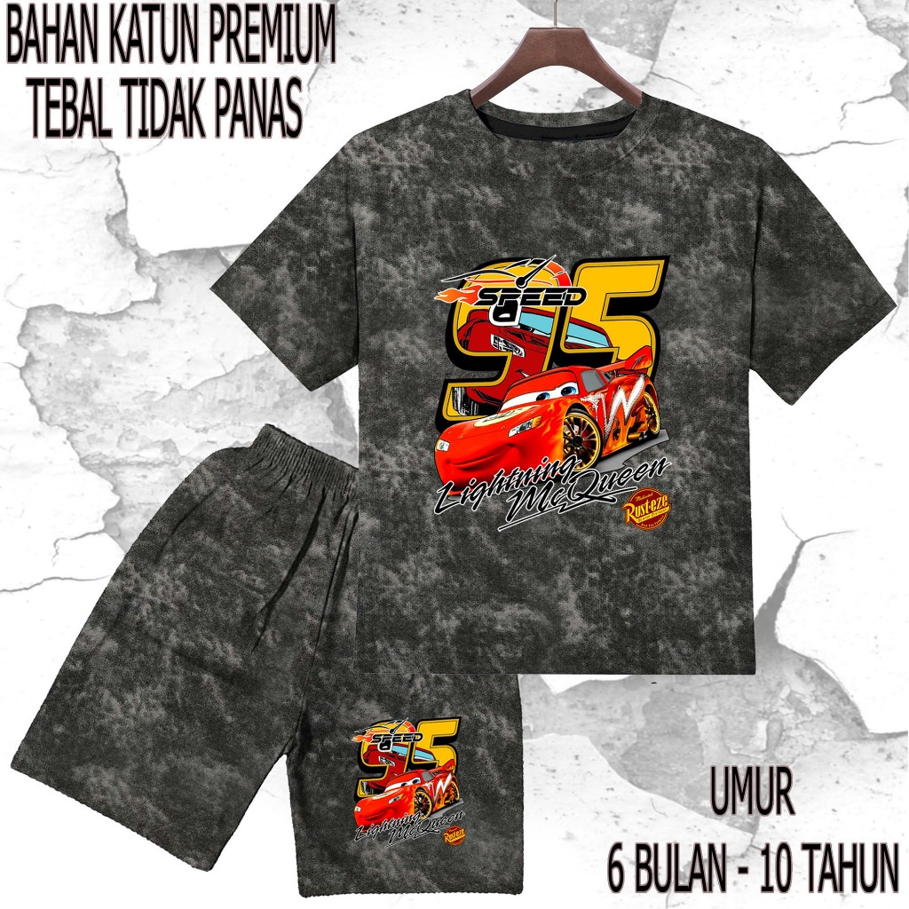 setelan baju anak - anak mobil mcqueen 2 umur/tahun 6 bulan - 10 tahun bahan katun premium sablon DT