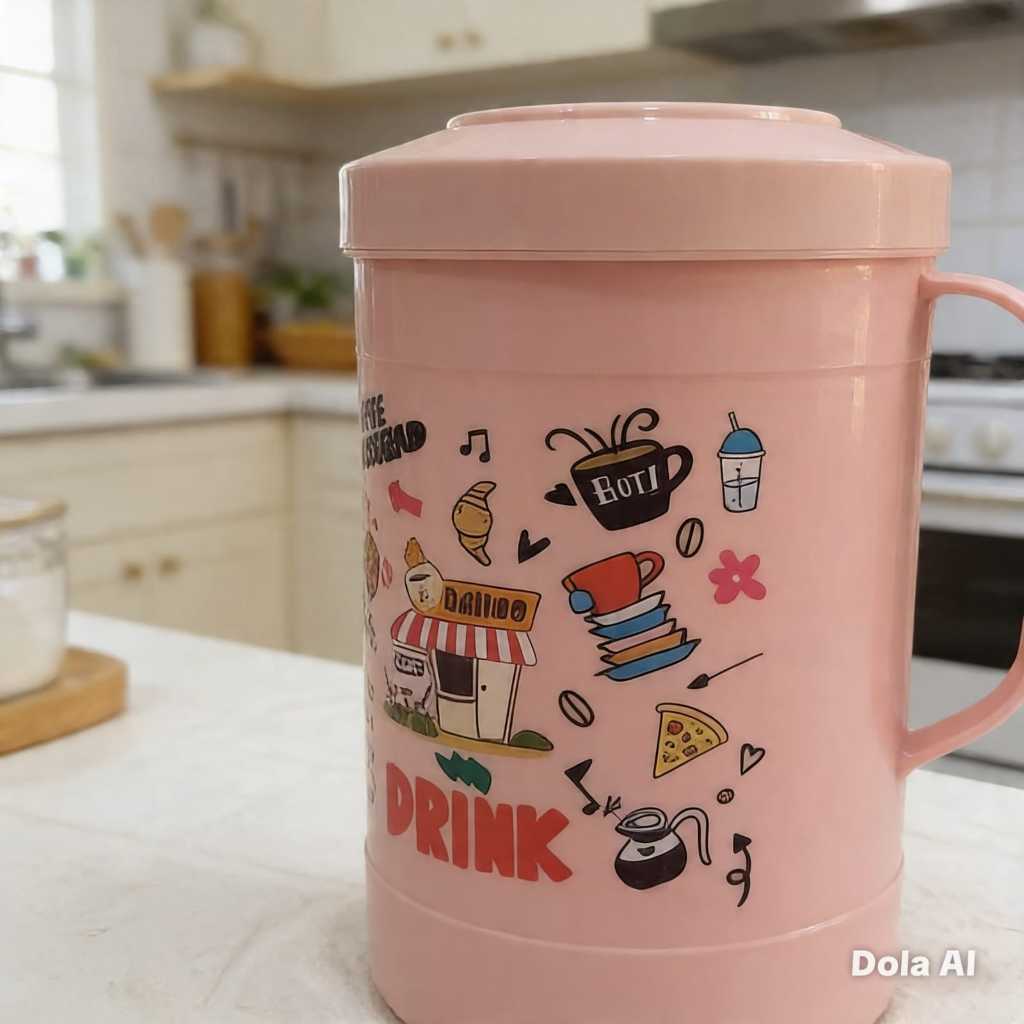 Mug Tutup bahan plastik tebal / Gelas Jumbo/Gelas Tutup plastik Estetik 1 liter