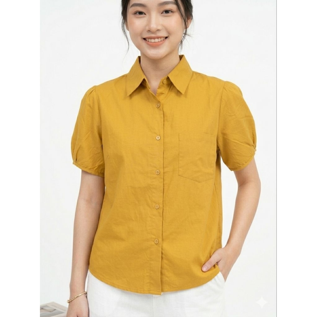 VIMOU_ A264303 VANESA BASIC Baju Wanita Mustard Warna Kuning untuk Daily Wear dengan Panjang 54 cm d