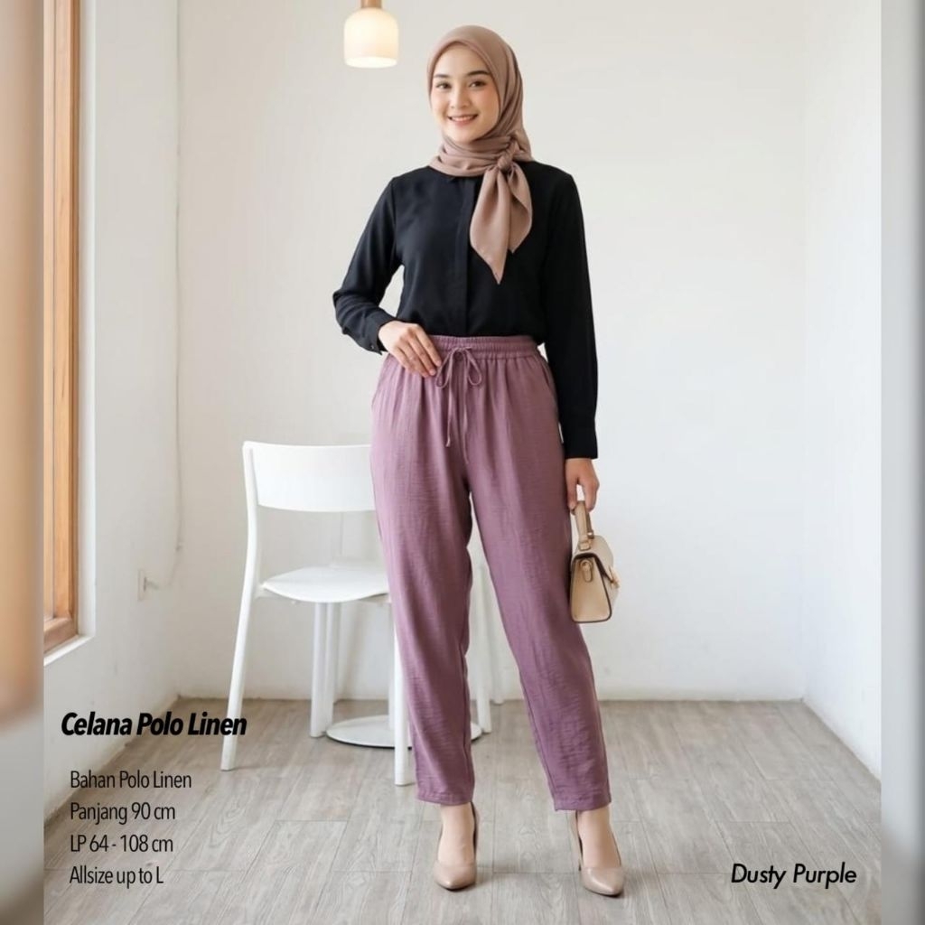CELANA BAGGY WANITA POLO LINEN L+