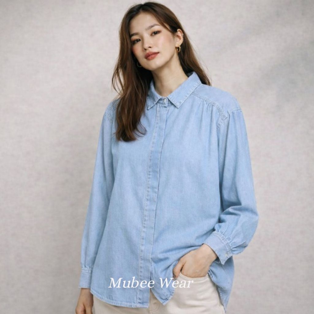 Atasan Kemeja Jeans Wanita Dewasa - Desain Elegan dan Nyaman