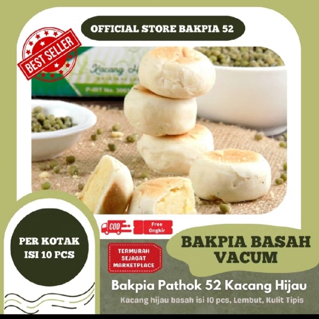Bakpia Pathok 52 Kacang Hijau Bakpia Basah isi 10 FREE VAKUM