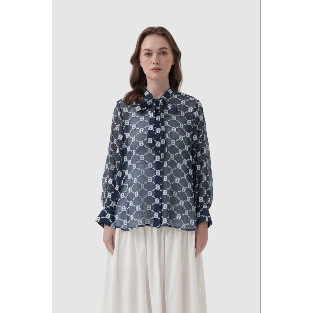 Beverly Pleated shirt Navy Buttonscarves