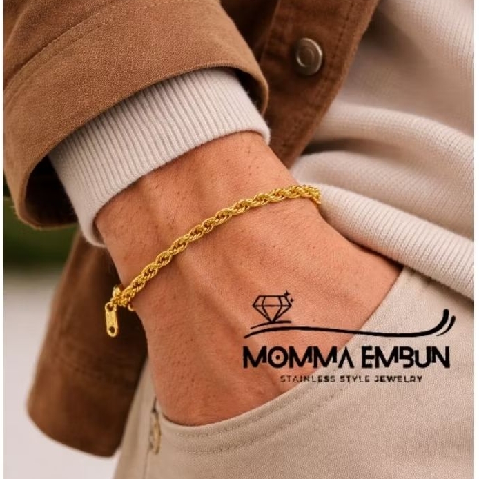 Embun - Gelang unisex cowok/cewek gold lilit simple titanium premium