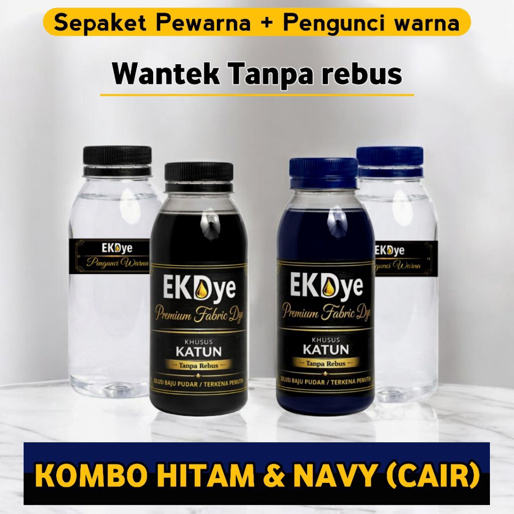 PEWARNA PAKAIAN PERMANEN TANPA REBUS-EKDYE KOMBO HITAM NAVY CAIR