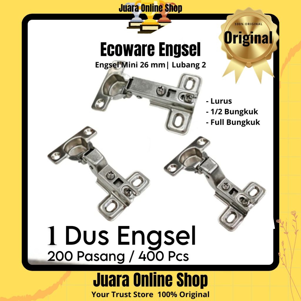 1 DUS ENGSEL SENDOK MINI KAP 26 MM ECOWARE NON SLOW MOTION ENGSEL MINI