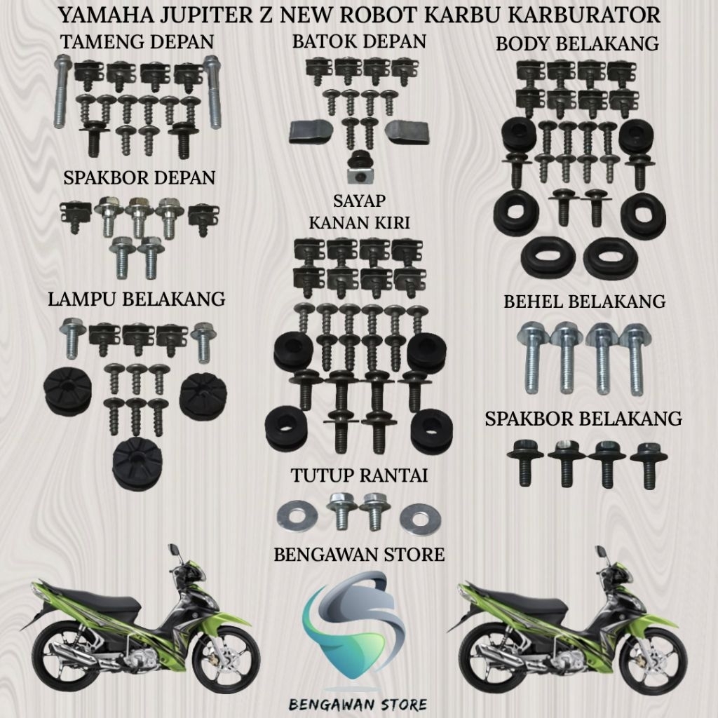 Baut Full Set Cover Bodi Body Yamaha Jupiter Z New Robot Karbu Karburator