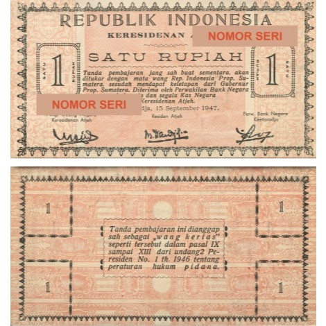 1 Satu Rupiah Keresidenan aceh souvenir replika repro