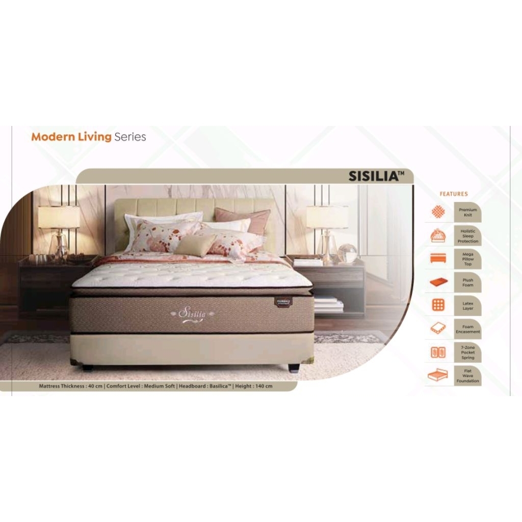 Hanya bed atau Set kasur Florence type Sisilia tebal kasur 40cm ukuran lengkap 100,120,160,180,200x2
