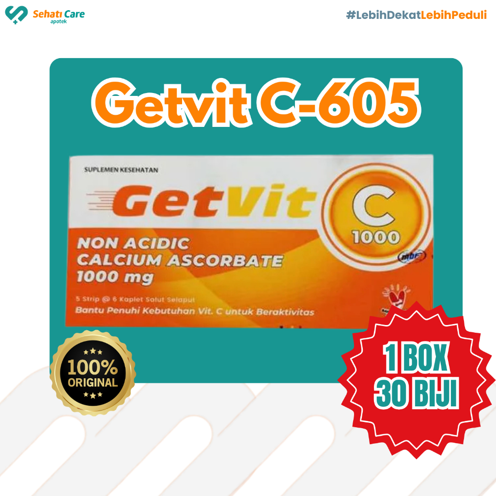 GETVIT C 605 MULTIVITAMIN AMAN UNTUK ASAM LAMBUNG 1 STRIP ISI 6 BIJI | 1 BOX ISI 30 BIJI