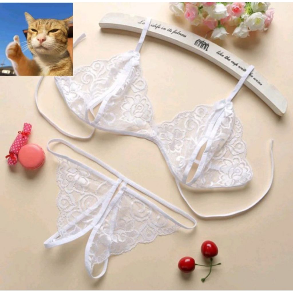 Set Bra Lingerie Sexy BH & Celana Dalam Open Crotch Lace Transparan Serly