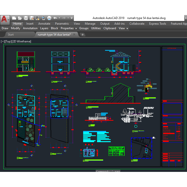 gambar Rumah 2 Lantai Type 54 format dwg