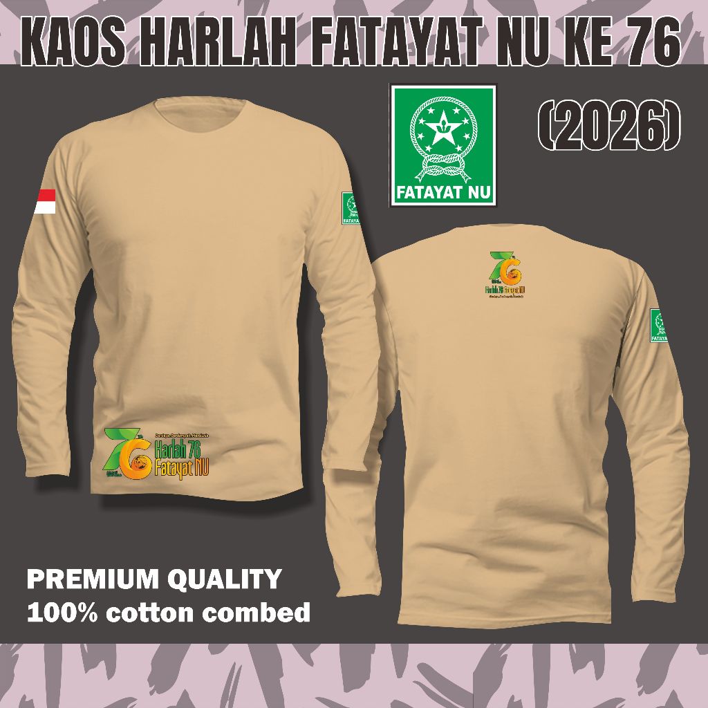 Kaos Harlah Fatayat NU Ke 76 2026 Premium 100% Cotton Combed  Lengan Panjang