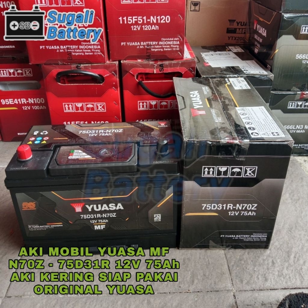 Aki Mobil YUASA N70Z 75D31R MF Aki kering 12 Volt 75Ah ORIGINAL YUASA